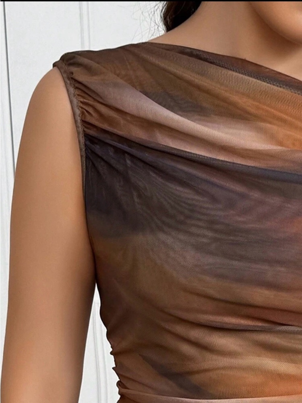 Women’s Sheer Tie-Dye Mesh Top - Brown/Black - Picture 5 of 5
